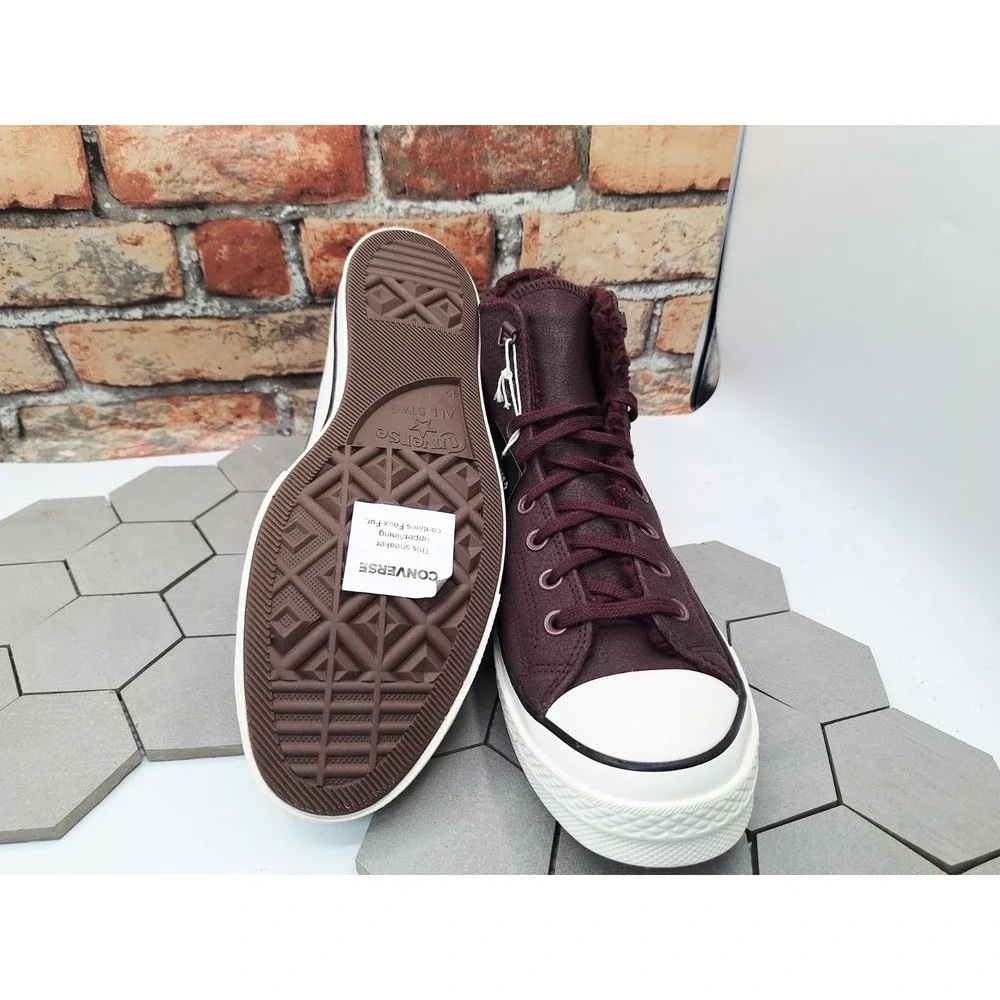 Converse Chuck 70 Distressed Leather Bloodstone Wine Lined Fur Sherpa Warm Sz 12 - Picture 8 of 16